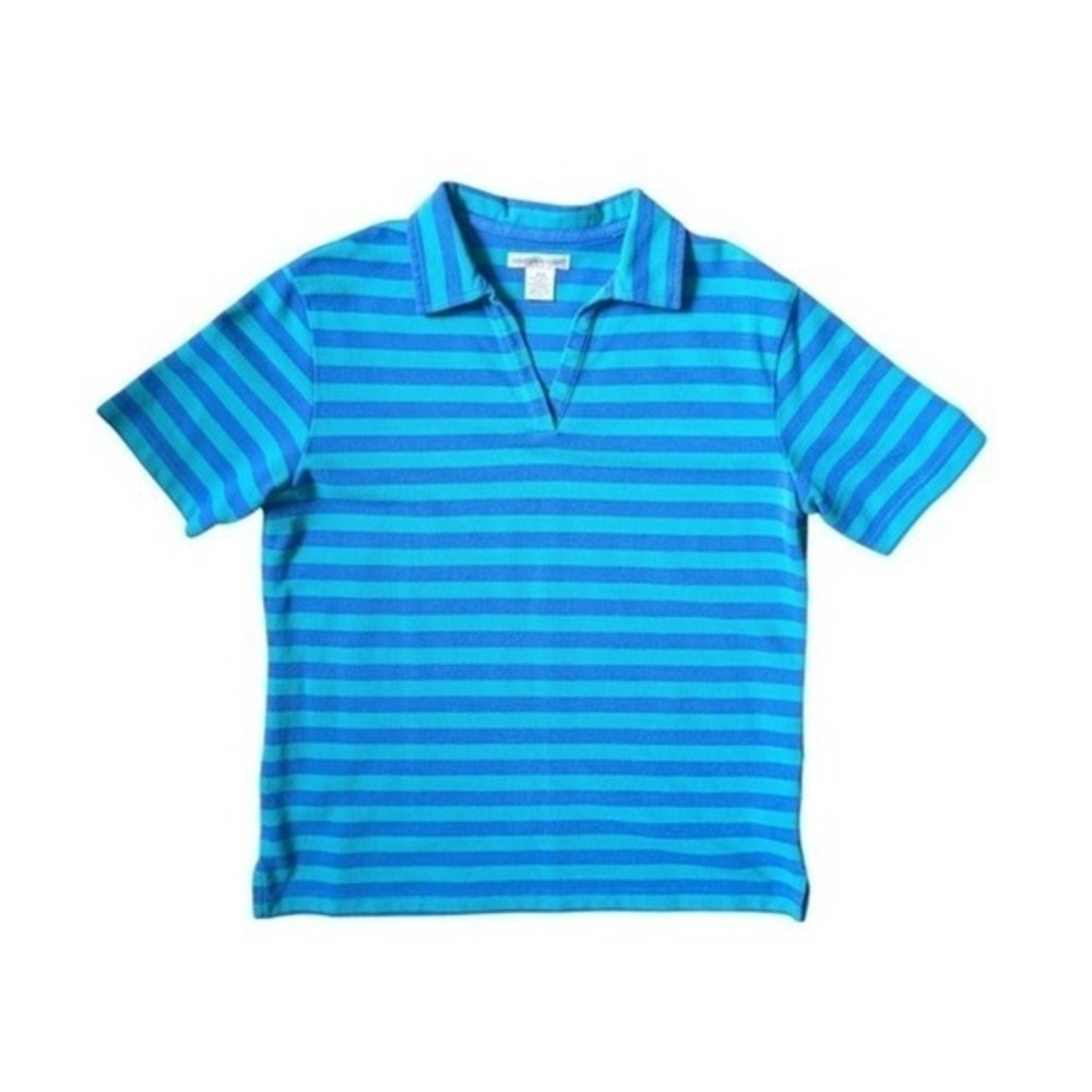 Rebecca Malone Vintage 90s Academia Preppy Blue Color Block Stripe Polo Tee